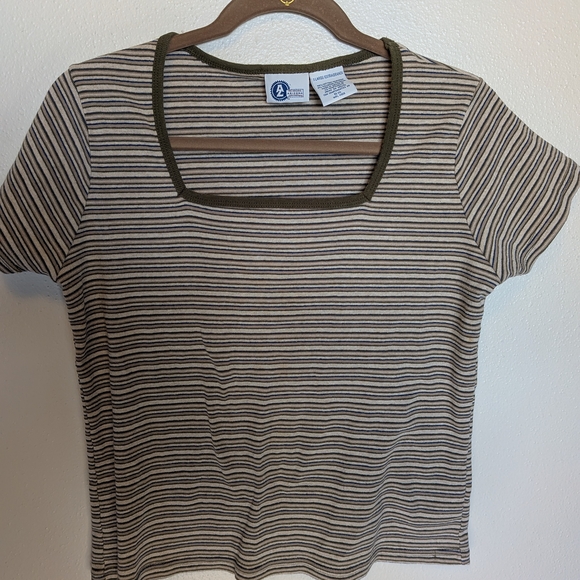 Arizona Jean Company Olive and Cream Striped Tee - Picture 1 of 9